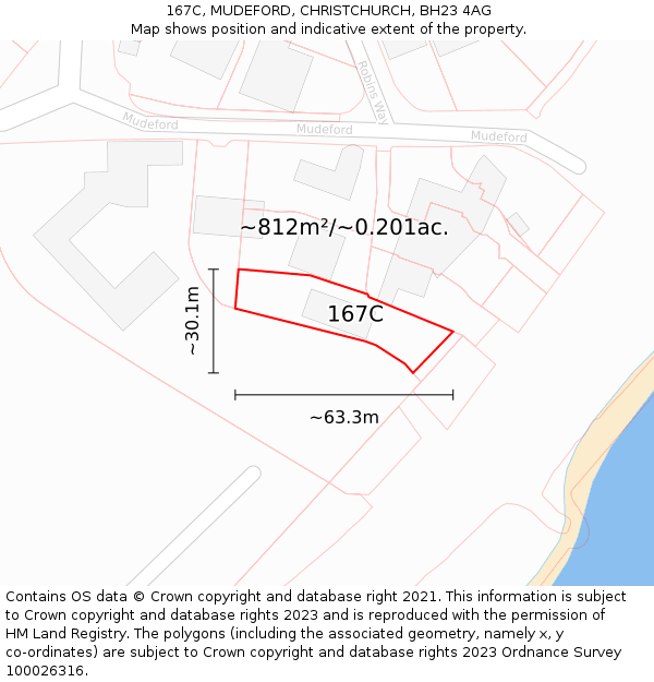 167C, MUDEFORD, CHRISTCHURCH, BH23 4AG: Plot and title map