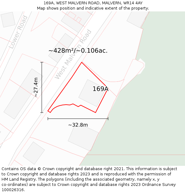 169A, WEST MALVERN ROAD, MALVERN, WR14 4AY: Plot and title map