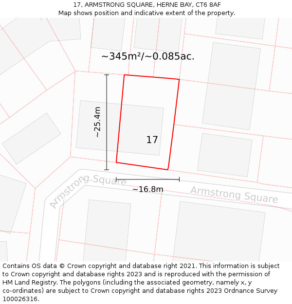 17, ARMSTRONG SQUARE, HERNE BAY, CT6 8AF: Plot and title map