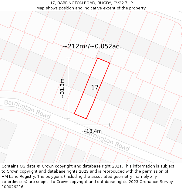 17, BARRINGTON ROAD, RUGBY, CV22 7HP: Plot and title map