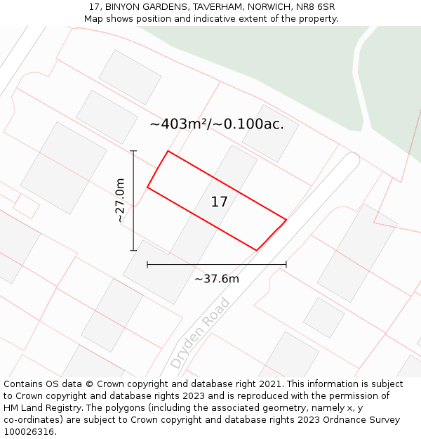 17, BINYON GARDENS, TAVERHAM, NORWICH, NR8 6SR: Plot and title map