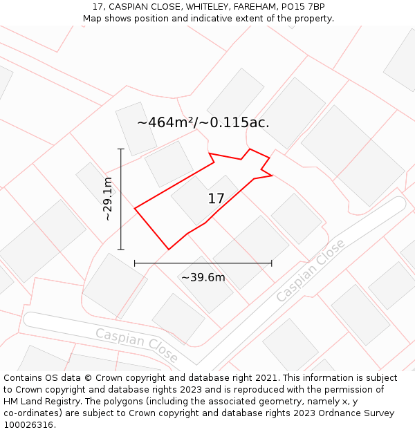 17, CASPIAN CLOSE, WHITELEY, FAREHAM, PO15 7BP: Plot and title map