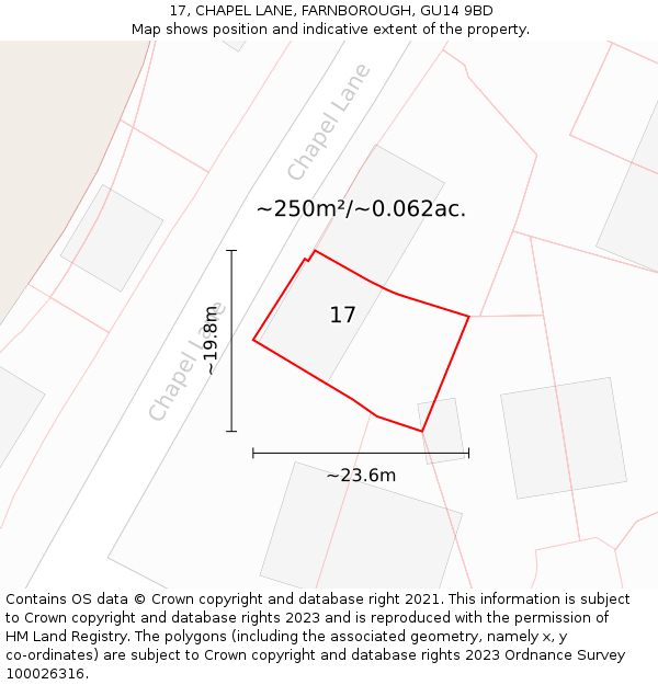 17, CHAPEL LANE, FARNBOROUGH, GU14 9BD: Plot and title map