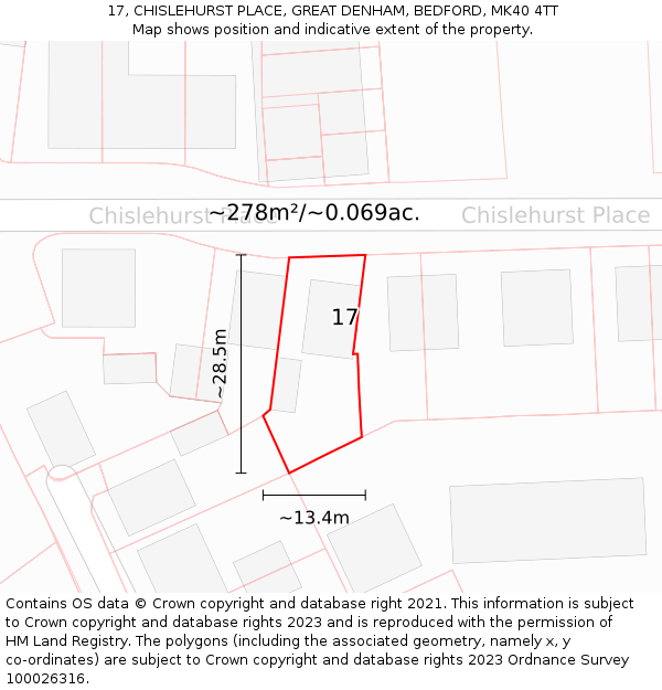 17, CHISLEHURST PLACE, GREAT DENHAM, BEDFORD, MK40 4TT: Plot and title map