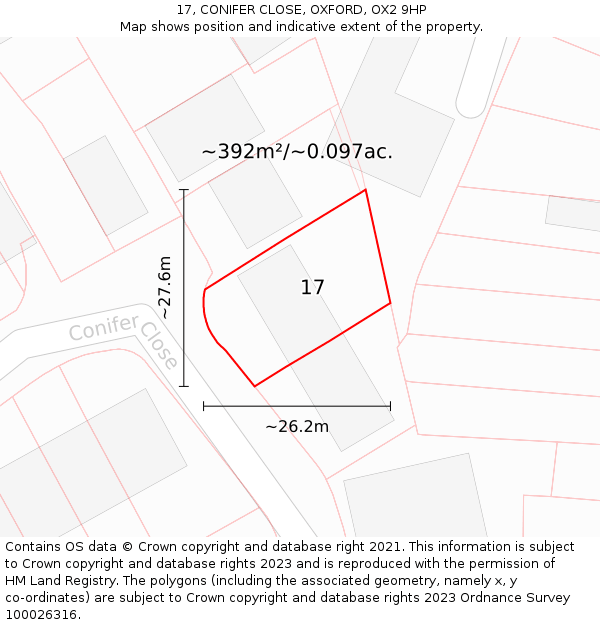 17, CONIFER CLOSE, OXFORD, OX2 9HP: Plot and title map