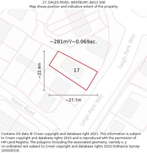 17, DALES ROAD, WESTBURY, BA13 3GE: Plot and title map