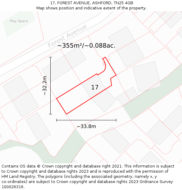 17, FOREST AVENUE, ASHFORD, TN25 4GB: Plot and title map