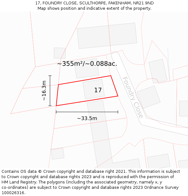 17, FOUNDRY CLOSE, SCULTHORPE, FAKENHAM, NR21 9ND: Plot and title map