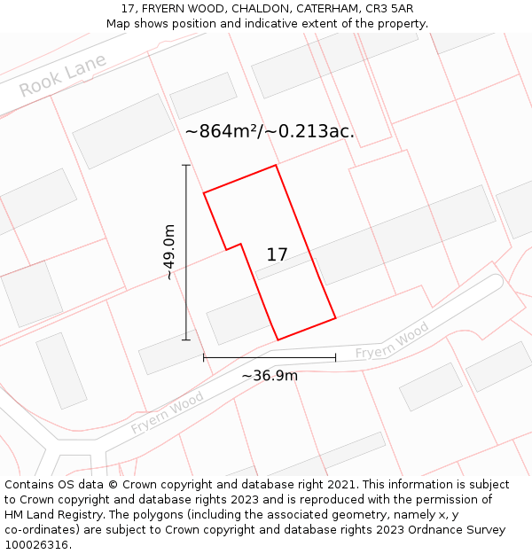 17, FRYERN WOOD, CHALDON, CATERHAM, CR3 5AR: Plot and title map