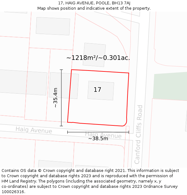 17, HAIG AVENUE, POOLE, BH13 7AJ: Plot and title map