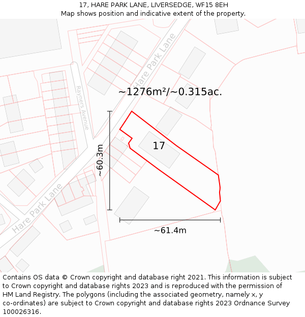 17, HARE PARK LANE, LIVERSEDGE, WF15 8EH: Plot and title map