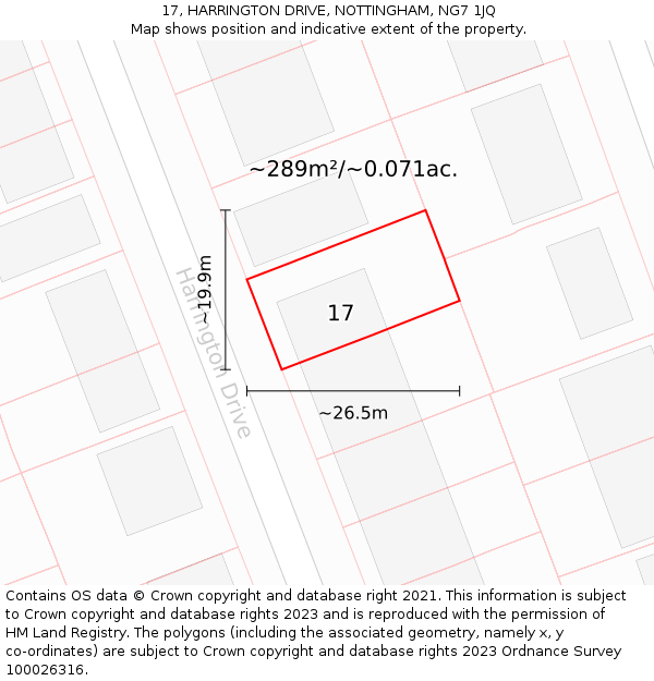 17, HARRINGTON DRIVE, NOTTINGHAM, NG7 1JQ: Plot and title map