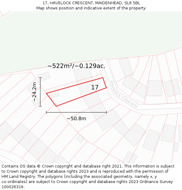 17, HAVELOCK CRESCENT, MAIDENHEAD, SL6 5BL: Plot and title map