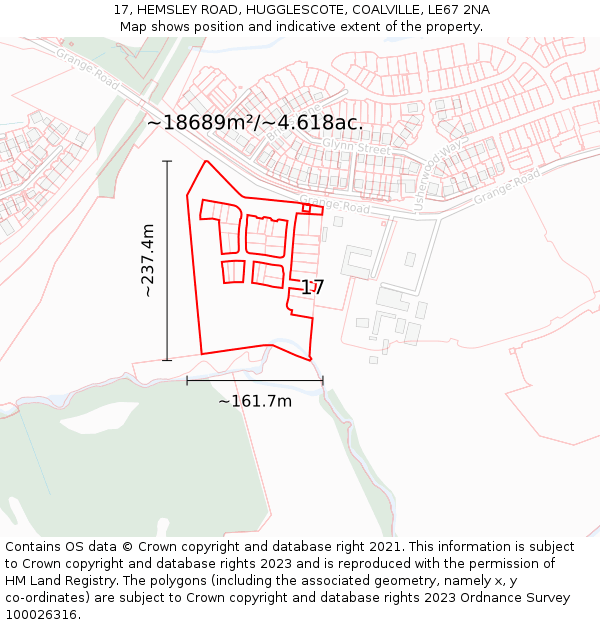 17, HEMSLEY ROAD, HUGGLESCOTE, COALVILLE, LE67 2NA: Plot and title map