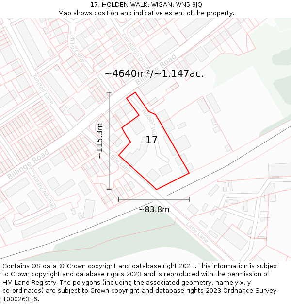 17, HOLDEN WALK, WIGAN, WN5 9JQ: Plot and title map