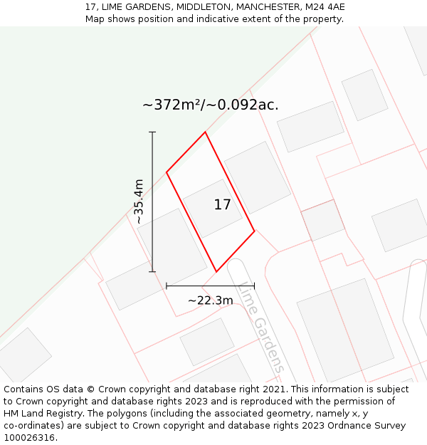 17, LIME GARDENS, MIDDLETON, MANCHESTER, M24 4AE: Plot and title map