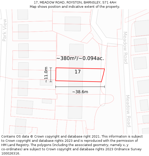 17, MEADOW ROAD, ROYSTON, BARNSLEY, S71 4AH: Plot and title map