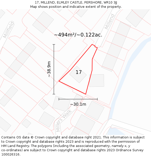 17, MILLEND, ELMLEY CASTLE, PERSHORE, WR10 3JJ: Plot and title map