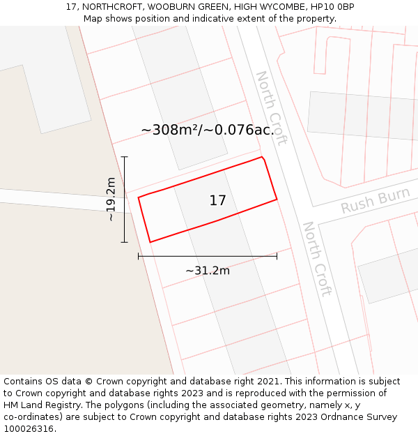 17, NORTHCROFT, WOOBURN GREEN, HIGH WYCOMBE, HP10 0BP: Plot and title map