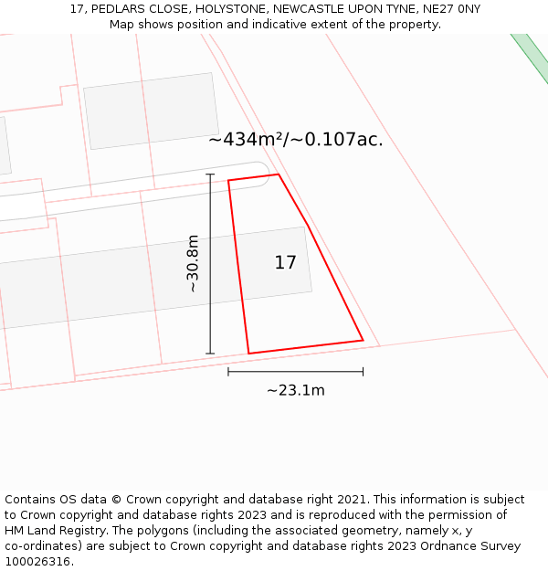 17, PEDLARS CLOSE, HOLYSTONE, NEWCASTLE UPON TYNE, NE27 0NY: Plot and title map