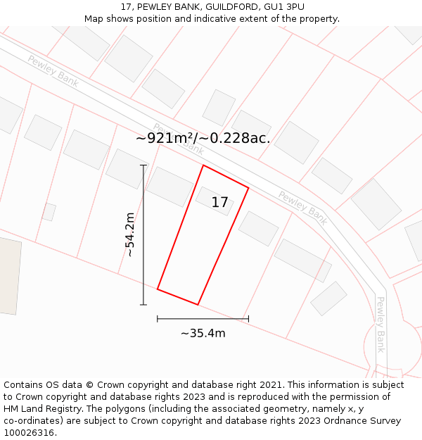 17, PEWLEY BANK, GUILDFORD, GU1 3PU: Plot and title map