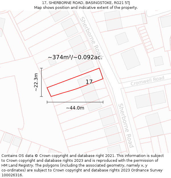 17, SHERBORNE ROAD, BASINGSTOKE, RG21 5TJ: Plot and title map