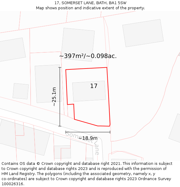 17, SOMERSET LANE, BATH, BA1 5SW: Plot and title map