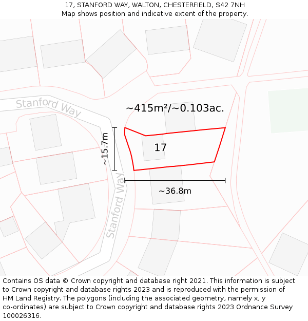 17, STANFORD WAY, WALTON, CHESTERFIELD, S42 7NH: Plot and title map