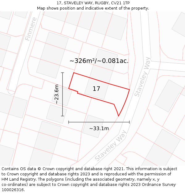 17, STAVELEY WAY, RUGBY, CV21 1TP: Plot and title map