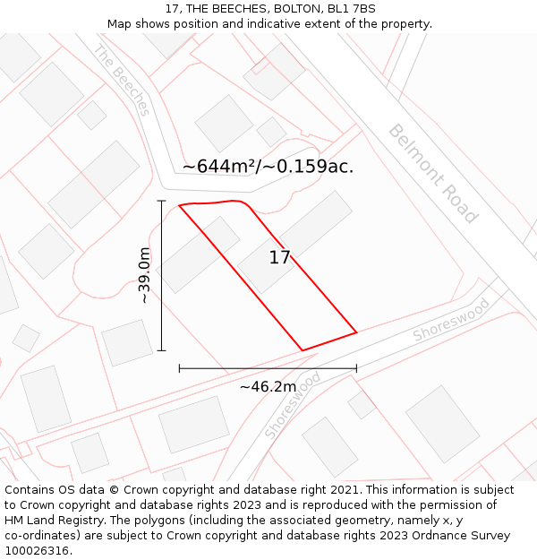 17, THE BEECHES, BOLTON, BL1 7BS: Plot and title map