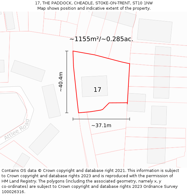 17, THE PADDOCK, CHEADLE, STOKE-ON-TRENT, ST10 1NW: Plot and title map