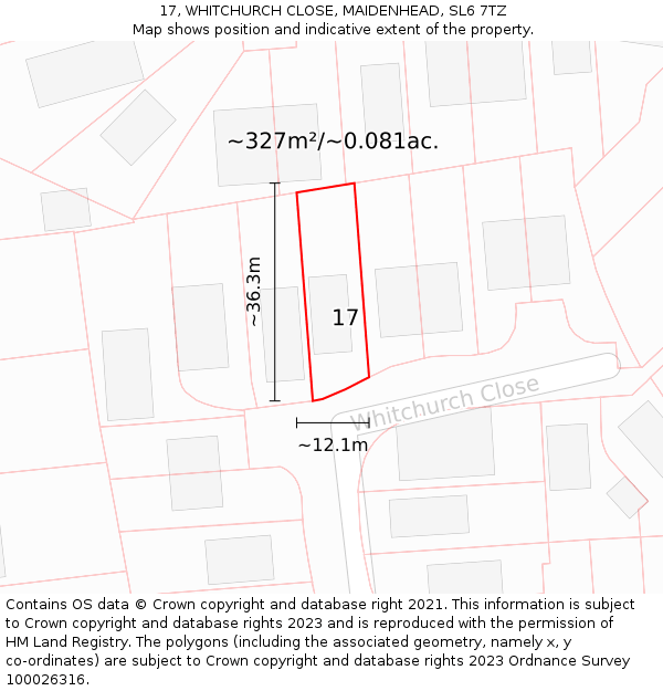 17, WHITCHURCH CLOSE, MAIDENHEAD, SL6 7TZ: Plot and title map