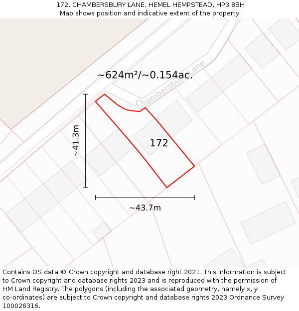 172, CHAMBERSBURY LANE, HEMEL HEMPSTEAD, HP3 8BH: Plot and title map