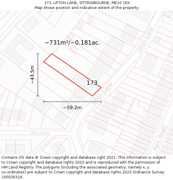 173, UFTON LANE, SITTINGBOURNE, ME10 1EX: Plot and title map