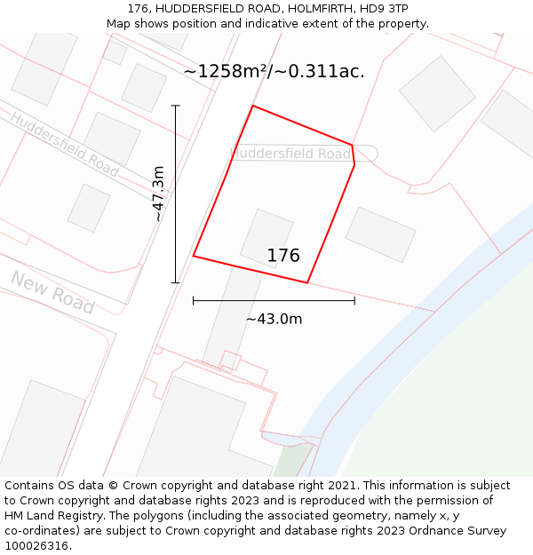 176, HUDDERSFIELD ROAD, HOLMFIRTH, HD9 3TP: Plot and title map