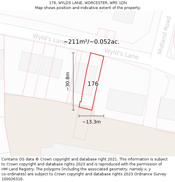 176, WYLDS LANE, WORCESTER, WR5 1DN: Plot and title map