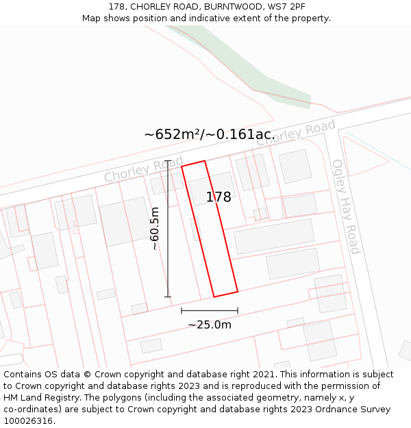 178, CHORLEY ROAD, BURNTWOOD, WS7 2PF: Plot and title map