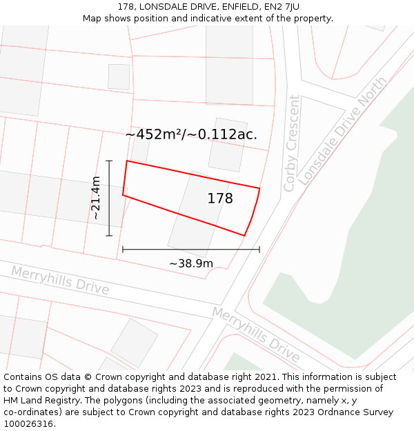 178, LONSDALE DRIVE, ENFIELD, EN2 7JU: Plot and title map