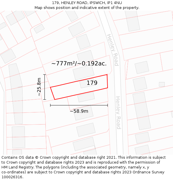 179, HENLEY ROAD, IPSWICH, IP1 4NU: Plot and title map