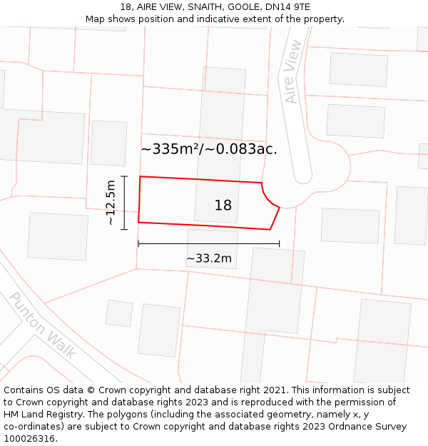 18, AIRE VIEW, SNAITH, GOOLE, DN14 9TE: Plot and title map