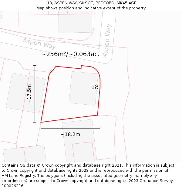 18, ASPEN WAY, SILSOE, BEDFORD, MK45 4GF: Plot and title map