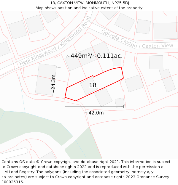 18, CAXTON VIEW, MONMOUTH, NP25 5DJ: Plot and title map