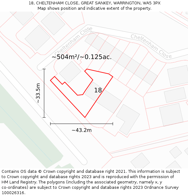 18, CHELTENHAM CLOSE, GREAT SANKEY, WARRINGTON, WA5 3PX: Plot and title map