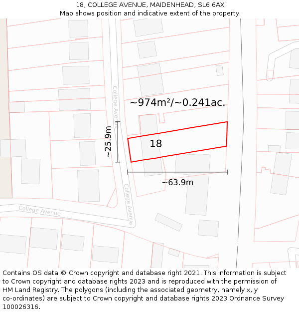 18, COLLEGE AVENUE, MAIDENHEAD, SL6 6AX: Plot and title map