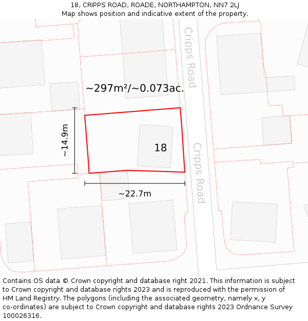 18, CRIPPS ROAD, ROADE, NORTHAMPTON, NN7 2LJ: Plot and title map