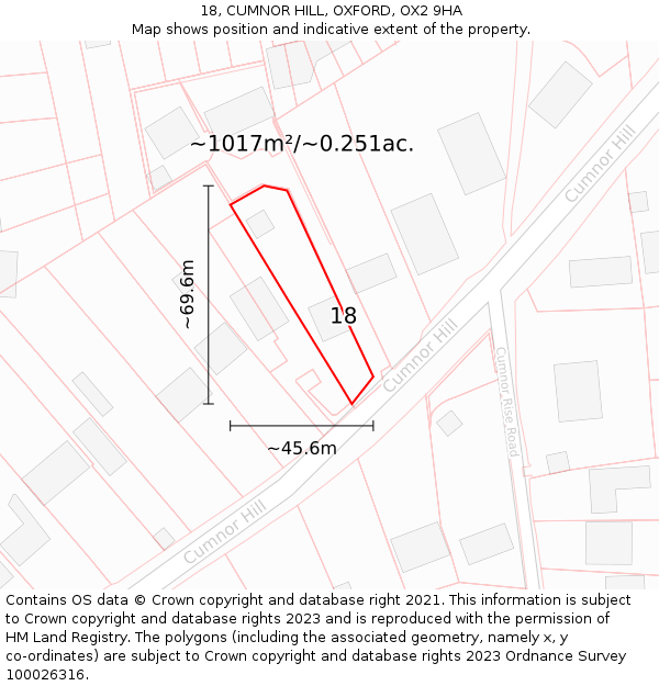 18, CUMNOR HILL, OXFORD, OX2 9HA: Plot and title map