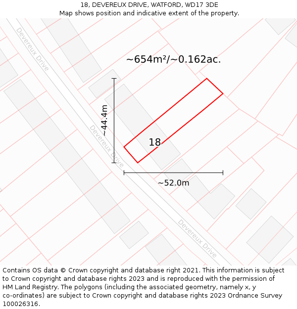 18, DEVEREUX DRIVE, WATFORD, WD17 3DE: Plot and title map