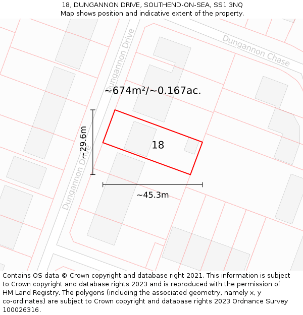 18, DUNGANNON DRIVE, SOUTHEND-ON-SEA, SS1 3NQ: Plot and title map