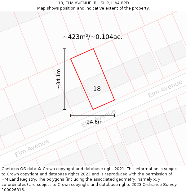 18, ELM AVENUE, RUISLIP, HA4 8PD: Plot and title map