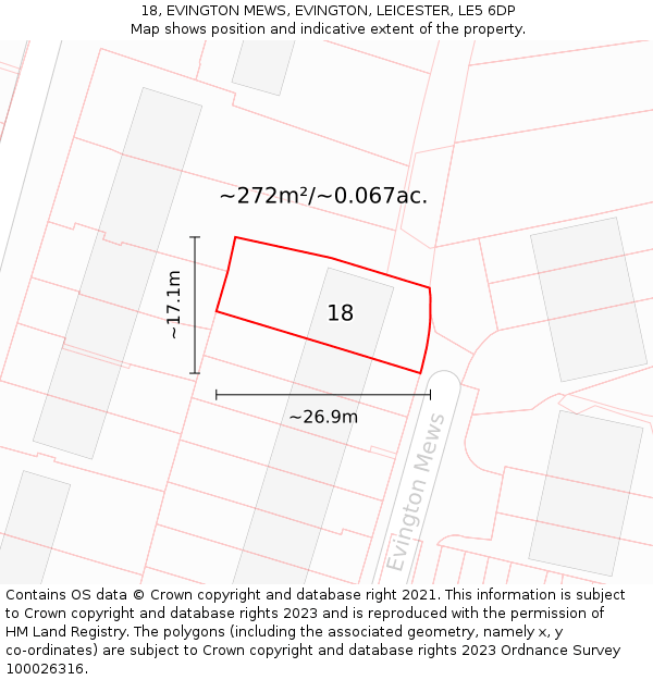 18, EVINGTON MEWS, EVINGTON, LEICESTER, LE5 6DP: Plot and title map